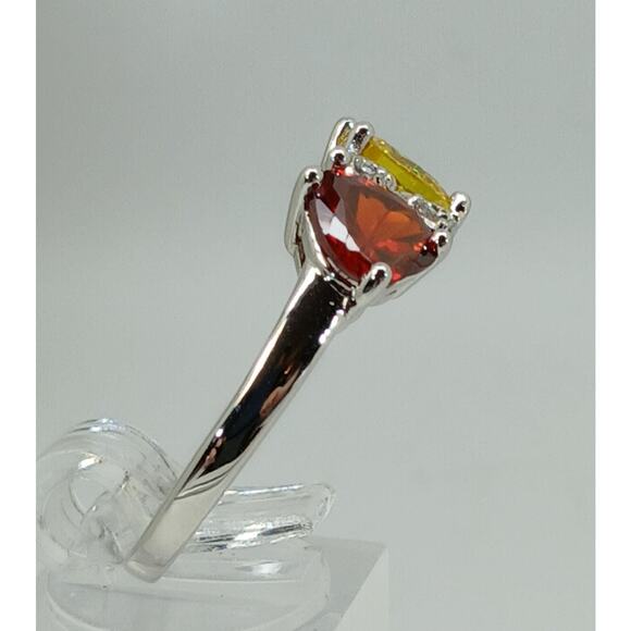 Vintage Ring Size 10.5 Silver Tone White Gold Plated Purple Yellow CZ Hearts - Picture 7 of 10